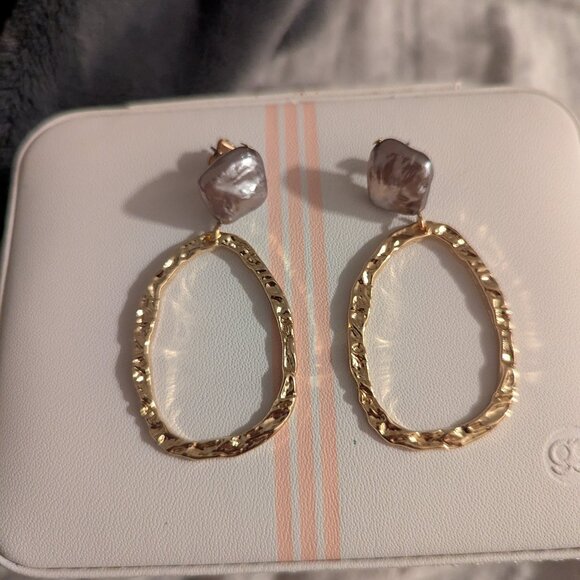 A New Day Textured Post with Organic Simulated Pearl Drop Earrings - Picture 1 of 4